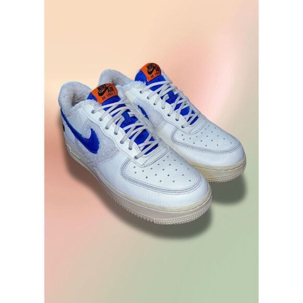 Nike Air Force 1 '07 LX Toasty White Racer Blue Sherpa Fleece Women's Size 7.5